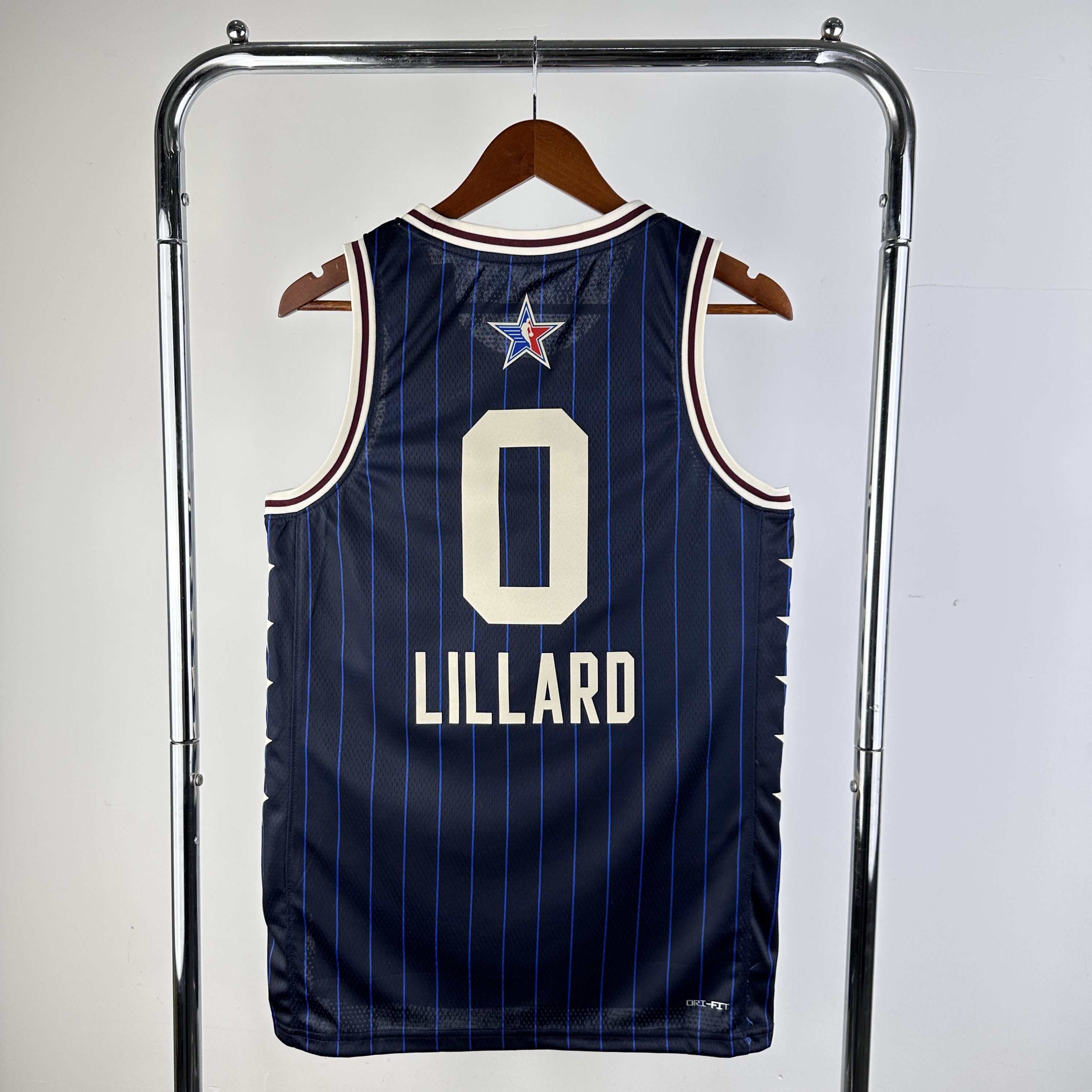 Men Milwaukee Bucks #0 Lillard Blue Stripe All Star Jordan style 2024 NBA Jersey